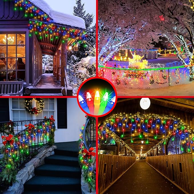 810LED 82FT Christmas Lights, 180Drops 12 Modes Multicolor Christmas String Lights Outdoor Dimmable, Waterproof Christmas Decoration Fairy Lights with Timer for Indoor Eaves Party Patio Window Fence