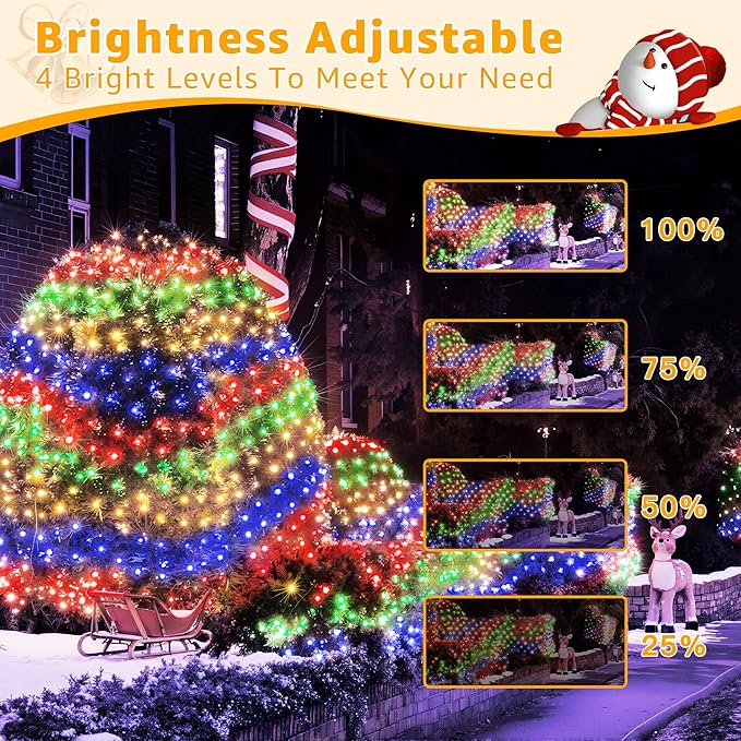 Ollny Net Lights Outdoor Mesh Light, 210LED 10x7ft Green Wire Christmas Net Lights, IP67 Waterproof, 8 Modes Plug in Bush Light for Tree Shrubs Outside Patio Decorations, Multicolor