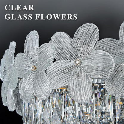 Chrome Modern Flower Crystal Chandelier 11 Lights 6-Tier Luxury Chandelier Light Fixture 24" for Living Dining Room Kitchen Entryway Bedroom Foyer, E12