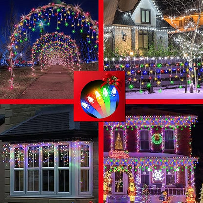 QUHUATU 792 LED Christmas Outdoor Lights with 176 Drops, 82ft Hanging Curtain Lights 8 Modes, Christmas Fairy Lighs with Timer & Memory for House Roof Holiday Wedding ChristmasDecor (Multicolor)