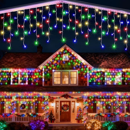 Joomer Christmas Icicle Lights - 66FT String Lights Outdoor Waterproof, 8 Modes Timer Connectable Plug-in String Light for Eaves, Roofs, Christmas Decorations (Multicolor, Non-Connectable)