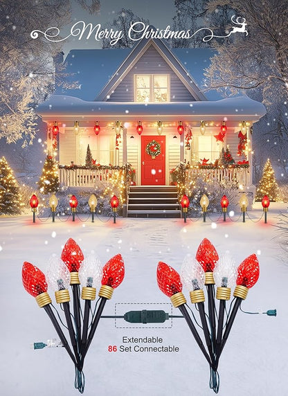 Strawberry Jumbo C9 Christmas Pathway Lights Outdoor - 8.5 FT 5 LED Large C9 Pathway Lights, Hanging Jumbo Christmas Light Outdoor Decorations for Lawn Holiday Yard, Red & Warm White