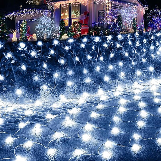 Pooqla Net Lights, 300LED Christmas Outdoor Mesh Light, 14.8x4.9 ft Fairy String Mesh Light 8 Modes Green Wire, Connectable Waterproof Net Lights for Bushes Tree Yard Christmas Decor, Cool White
