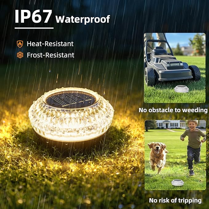 VOLISUN Solar Ground Lights Outdoor,8 Pack Flat Solar Pathway Lights,IP67 Waterproof Solar Powered Disc Lights,Landscape Lighting for Garden Yard Walkway Patio Driveway,Warm White