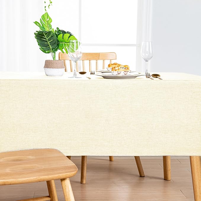 Hiasan 2 Pack Faux Linen Rectangle Tablecloth - Wrinkle and Stain Resistant Washable Table Cloth for Kitchen Dining Room Holiday Table Cover for Dinner, Champagne, 60 x 140 Inch