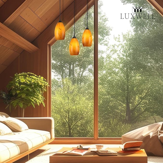 Pendant Lighting, Modern Handblown Amber Color Glass, Oval Art Shade Hanging Light, Oil Rubbed Bronze Finish for Kitchen, Dining Room, Foyer Decor 4.25" L x 5.5" W x 9" H Shade (1 Pack)
