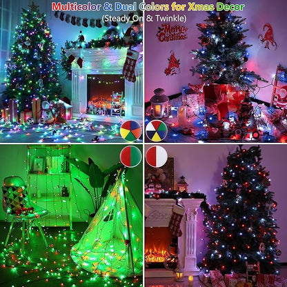 iShabao RGB Color Changing String Lights, 115ft 300 LED Red Wihte Blue Light with Remote Timer, Wateproof Plug in,July 4th Patriotic Lights for Wreath Home Party Yard Garden Tree Decor