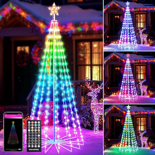 Joomer Christmas Tree Star Lights, 8FT 340LED Smart Orange Purple Light with Remote Timer Music Sync Bluetooth App Controlled RGB Color Changing Lights for Christmas Halloween Decoration
