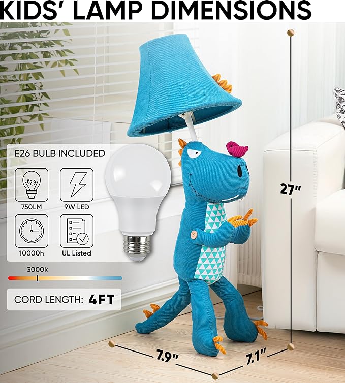 Dinosaur Kids Lamp for Boys Bedroom - 27", Boys Lamp for Kids Room - Cute Christmas Gifts, Birthday Gifts for All Ages: Toddler Girls, Children, Grandkids 3 4 5 and Up Years Old, Sister, Brother