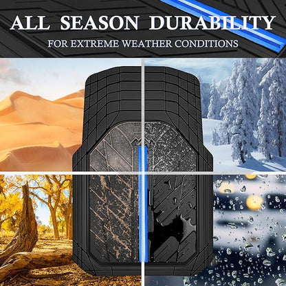 CAR PASS Metal Medium Rubber Floor Mats for Car Heavy Duty Car Mats All Weather, Universal Trim to Fit for Truck SUV Vehicle Automotive Floor Mats, Waterproof Car Mats 4 Piece Black Bule