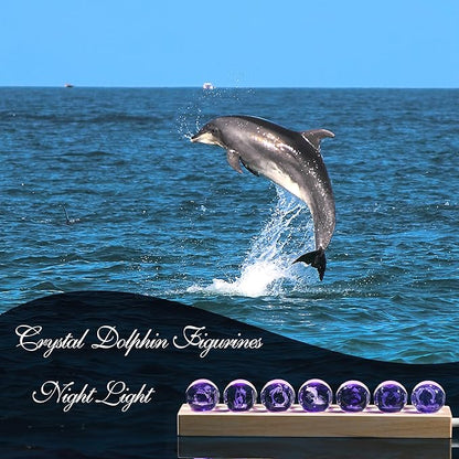 Qianwei 3D Crystal Ball Dolphin Gifts for Women Men - 7pcs Dolphins Decor Glass Figurines Statue Stuff for Room Decorations Birthday for Lovers Keepsake Paperweight
