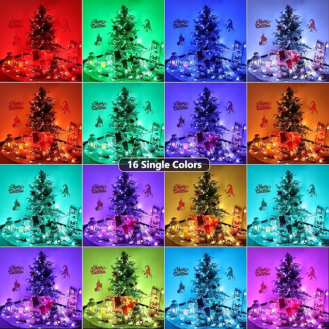 iShabao RGB Color Changing String Lights, 115ft 300 LED Red Wihte Blue Light with Remote Timer, Wateproof Plug in,July 4th Patriotic Lights for Wreath Home Party Yard Garden Tree Decor
