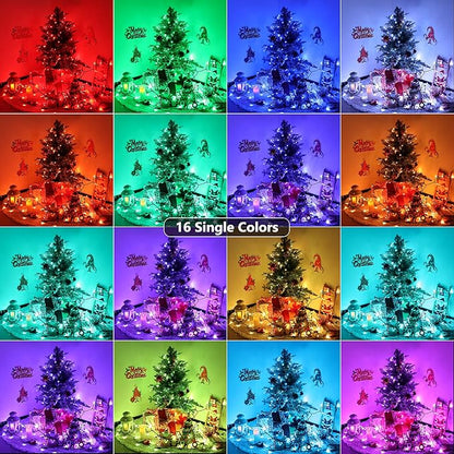 iShabao RGB Color Changing String Lights, 115ft 300 LED Red Wihte Blue Light with Remote Timer, Wateproof Plug in,July 4th Patriotic Lights for Wreath Home Party Yard Garden Tree Decor