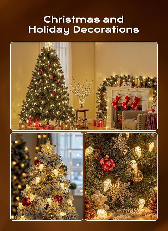 C9 Christmas Lights Outdoor, 82 FT 100 LED Connectable C9 String Lights with 8 Modes and Timer Extendable Xmas Tree Patio Roofline Garden Yard Holiday Party Indoor Outdoor Decoration, Warm White