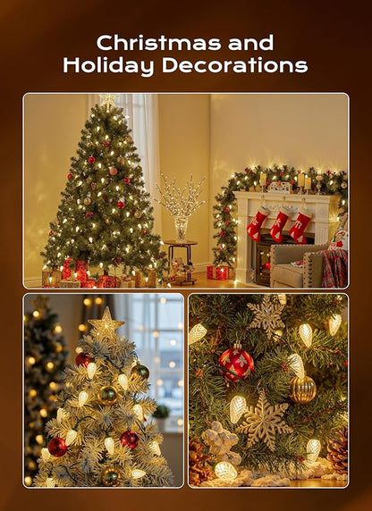 C9 Christmas Lights Outdoor, 82 FT 100 LED Connectable C9 String Lights with 8 Modes and Timer Extendable Xmas Tree Patio Roofline Garden Yard Holiday Party Indoor Outdoor Decoration, Warm White