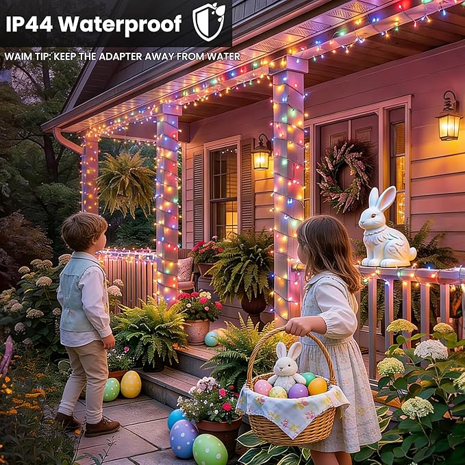 iShabao RGB Color Changing String Lights, 115ft 300 LED Red Wihte Blue Light with Remote Timer, Wateproof Plug in,July 4th Patriotic Lights for Wreath Home Party Yard Garden Tree Decor