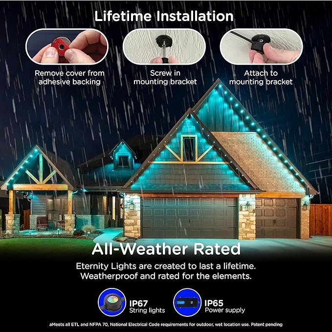 Enbrighten Vibe Eternity Permanent Outdoor Lights Extension Only, 16.5ft with 12 RGBWIC LEDs, Not for Standalone Use, Enbrighten 50ft or 100ft Eternity Lights Needed, Extendable up to 200ft, 82732