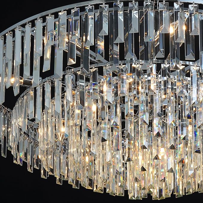 Modern Chrome Crystal Chandelier, 17 Lights 7-Tier Round Luxury Top K9 Crystal Chandeliers Large Ceiling Pendant Light Fixture for Dining Room Living Room Bedroom Foyer