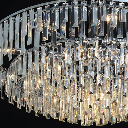 Modern Chrome Crystal Chandelier, 17 Lights 7-Tier Round Luxury Top K9 Crystal Chandeliers Large Ceiling Pendant Light Fixture for Dining Room Living Room Bedroom Foyer