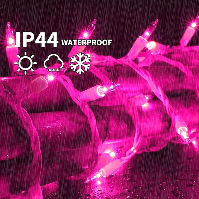 LAMPHOME Pink Christmas Lights Set 100 Count 19.6 Feet Incandescent Bulb Mini String Lights for Indoor Christmas Tree Garland Birthday Wedding Party Festival Decoration, White Wire
