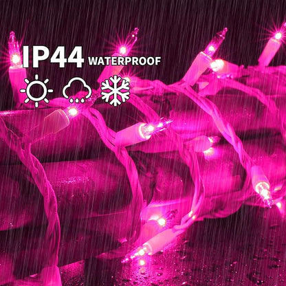 LAMPHOME Pink Christmas Lights Set 100 Count 19.6 Feet Incandescent Bulb Mini String Lights for Indoor Christmas Tree Garland Birthday Wedding Party Festival Decoration, White Wire