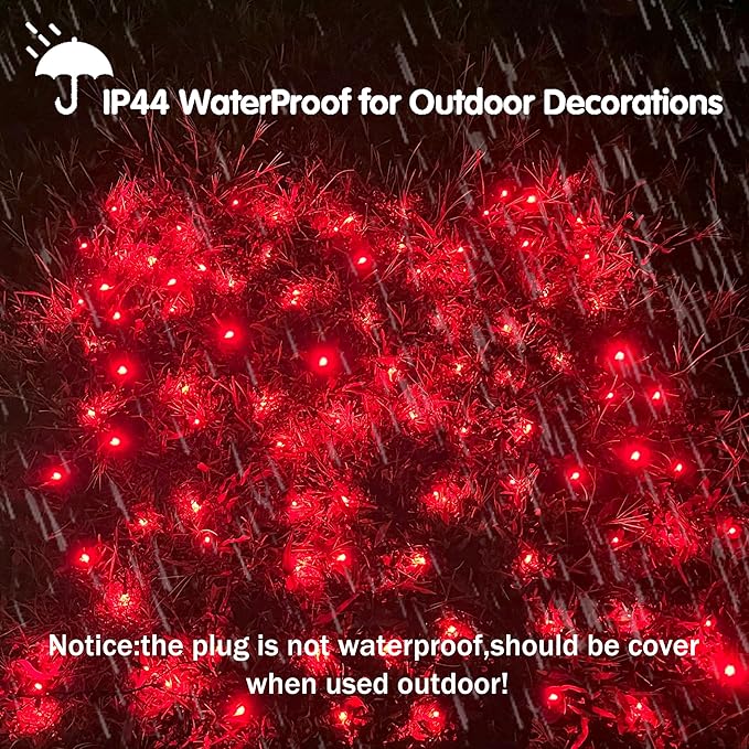 HISHINY LED Red Christmas Net Lights Outdoor,5ftx5ft 100LED Green Wire, Connectable Indoor Outdoor Bush Mesh Net Lights String for Valentines Day Decor,Shrub,Yard,Tree（Red）