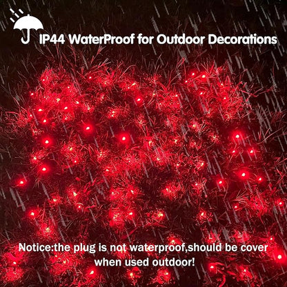 HISHINY LED Red Christmas Net Lights Outdoor,5ftx5ft 100LED Green Wire, Connectable Indoor Outdoor Bush Mesh Net Lights String for Valentines Day Decor,Shrub,Yard,Tree（Red）