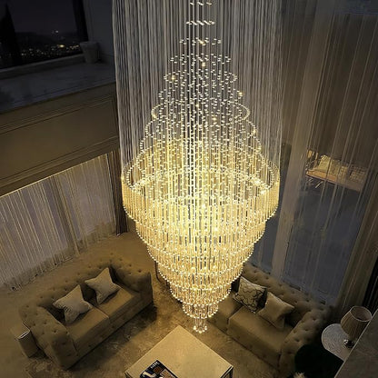 Flashing God D59''X H120'' Extra Large Chandeliers for High Ceilings Crystal Raindrop Chandeliers Large Villa Chandelier Entrance Foyer Ceiling Light LED Dimmable 2700K-6000K