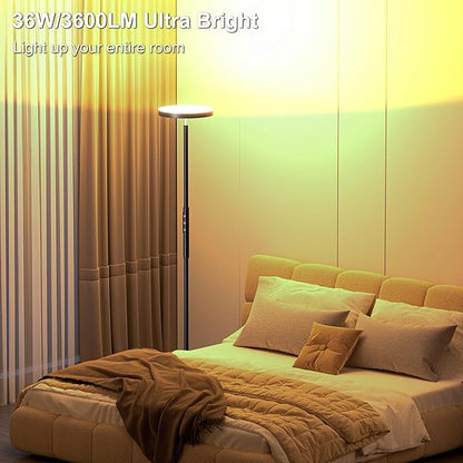 Yikuneng RGB Torchiere Floor Lamps for Living Room, 3600LM 36W Bright LED Standing Lamp with Remote, Modern Color Changing Tall Lamp with Stepless Dimming, 69" Corner Floor Lamp for Bedroom, Office