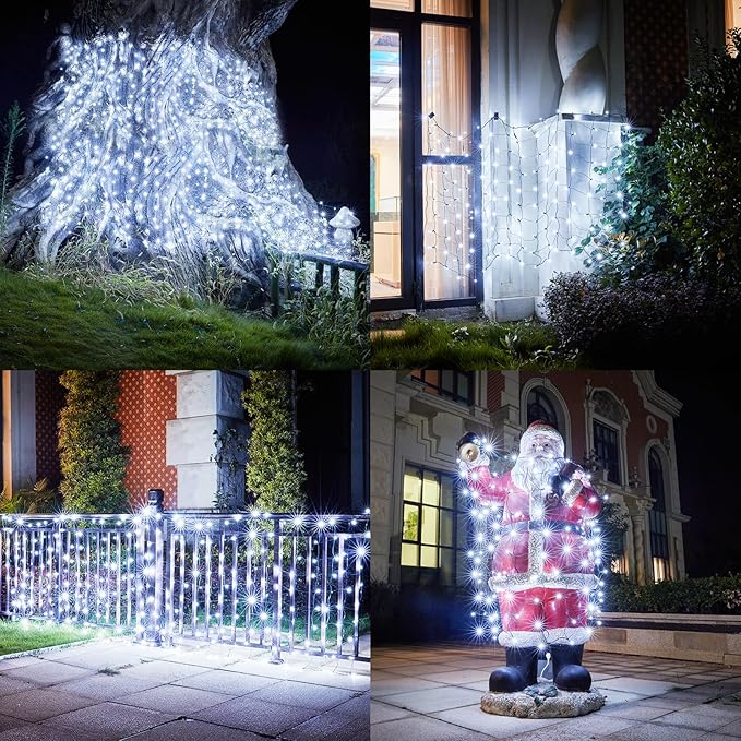 Dirnun Led Christmas Net Lights White Outdoor Christmas Lights 160LED 5ftx7ft, Waterproof Outdoor Indoor Fairy Mesh Net Light for Xmas Party, Yard, Patio, Trees, Shrubs, Bushes Decorations