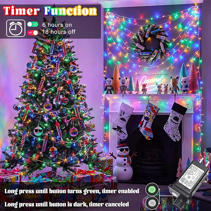 100FT 300 LED Outdoor String Lights, Connectable Christmas Lights Indoor Waterproof with 8 Modes, Plug in Twinkle Fairy Lights Clear Wire for Easter Bedroom Home Wedding Patio Decorations, Multicolor
