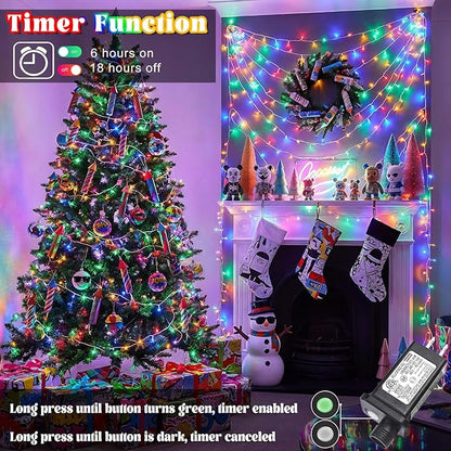 165FT 500 LED Outdoor String Lights, Plug in Christmas Lights Indoor Waterproof, 8 Modes Connectable Fairy Twinkle Lights Clear Wire for Outside Bedroom Patio Garden Party Decorations, Multicolor