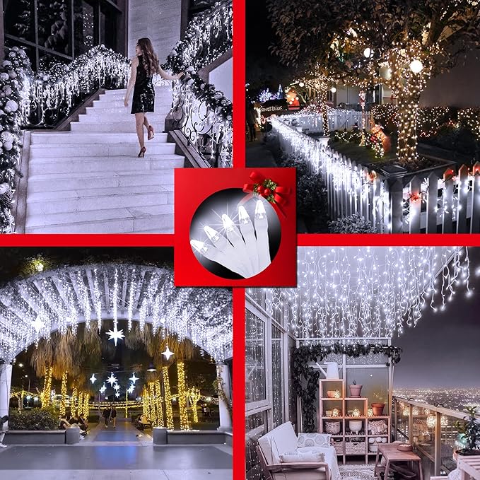 1620 LED Christmas Outdoor Lights with 360 Drops, 164ft Hanging Curtain Lights with 8 Modes Timer & Memory, Waterproof Christmas Fairy Lighs for House Roof Holiday Wedding ChristmasDecor (Cool White)