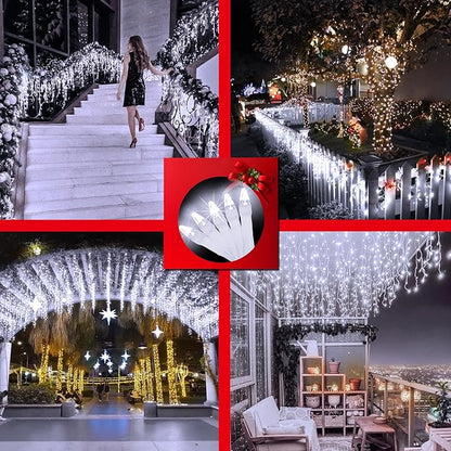 1620 LED Christmas Outdoor Lights with 360 Drops, 164ft Hanging Curtain Lights with 8 Modes Timer & Memory, Waterproof Christmas Fairy Lighs for House Roof Holiday Wedding ChristmasDecor (Cool White)