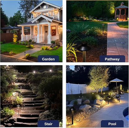 Gardenreet Brass Black Pathway Lights, 12V Low Voltage Landscape Path Light IP65 Waterproof, Wired Walkway Lighting Outdoor, LED Black for Lawn Backyard Garden with 2700K Warm White G4 Bulb (6 Pack)