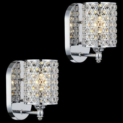 Modern Concise Polyhedral Crystal Shade Wall Sconce Light Fixture,for Bathroom Bedroom Living Room Bedside 2 Pack 1 Light Chrome Finish