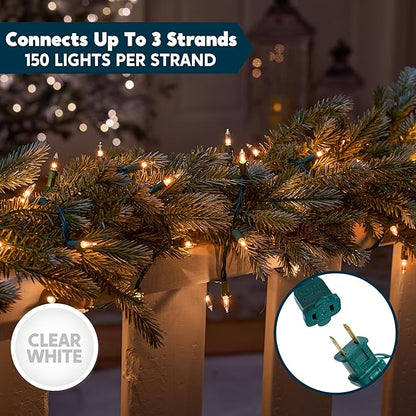 Joiedomi Clear Christmas String Lights Indoor,450(3x150) Mini White Fairy Light Outdoor,93.6FT Decor for Patio Dorm Classroom Bedroom Holiday Wedding Party Garland Birthday Festival,Green Wire