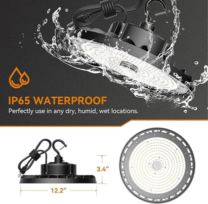 UFO LED High Bay Light 240W 36,000lm 5000K Daylight, High Bay LED Shop Lights with US Plug 5’ Cable, Commercial Warehouse Lights, Factory Area Lighting Fixture, Non-Dim