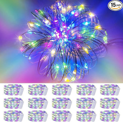 SmilingTown Christmas Fairy Lights Battery Operated-15 Packs 20 LED 6.6FT Silver Wire String Lights Firefly Starry Lights for DIY Custom Table Centerpiece Wedding Party Decoration (Multicolor2)