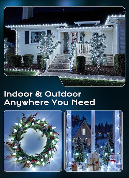 Minetom C9 Christmas Lights Outdoor, 72 FT 110 LED C9 String Lights, 8 Modes & Timer Connectable Waterproof for Christmas Tree Light Indoor Outdoor Roofline Patio Outside Yard Xmas Decor, White