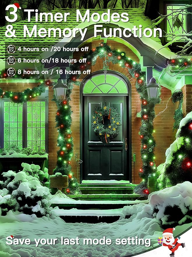 Guhope Christmas Lights 66FT 200 LED, Christmas Tree Light with 8 Lighting Modes, Outdoor Waterproof String Lights with Remote and Timer, Fairy Light for Holiday Decor (Red and Green)