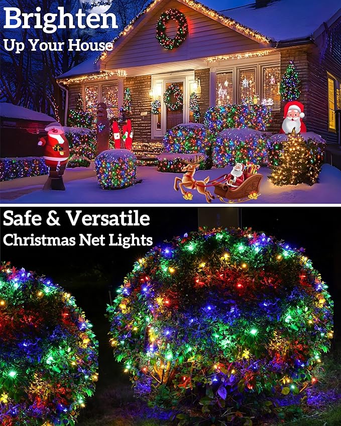 Led Christmas Net Lights for Bushes, 132LED 6FT x 6FT Connectable UL Certified Net Lights for Bushes Tree Shrubs Xmas Trunk Green Wire Christmas Decorations