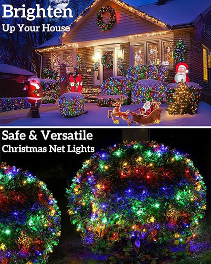 Led Christmas Net Lights for Bushes, 132LED 6FT x 6FT Connectable UL Certified Net Lights for Bushes Tree Shrubs Xmas Trunk Green Wire Christmas Decorations