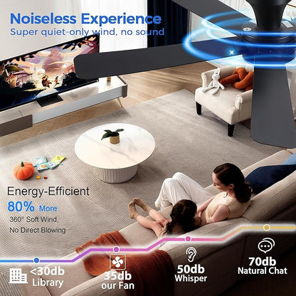 Ayaoty 46" Ceiling Fans with Lights and Remote - Black Flush Mount Ceiling Fan Light with ABS Blades and 3CCT Dimmable, Reversible, Low Profile Fan Light for Indoor Modern Bedroom, Kitchen
