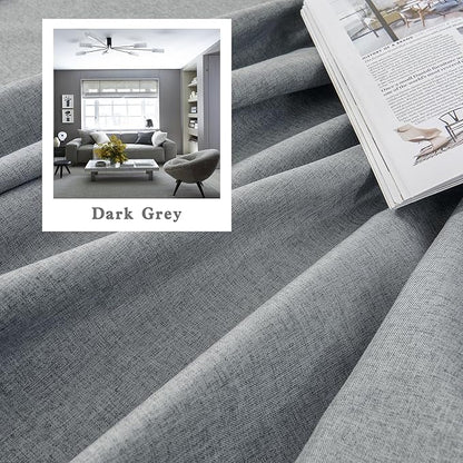 DUALIFE Linen Blackout Curtains 63 Inches Long, Back Tab Rod Pocket Hook Belt Sun Heat and Full Light Blocking Curtain Panels for Bedroom Living Room, 2 Panels, Dark Grey, W50 x L63