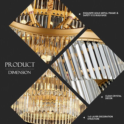 31.5" 18-Light Modern Crystal Chandelier Light Fixture Large 4-Tier Gold Luxury Glam Chandeliers for Dining Room Round Hanging Pendant Lighting for Living Room Kitchen Bedroom Foyer Lobby