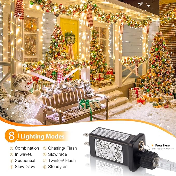 165 FT 500 LED Christmas Lights Outdoor Indoor, Plug in Warm White String Lights for Outside Waterproof, Connectable Clear Wire Twinkle Light for Christmas Tree Bedroom Classroom Party Decor