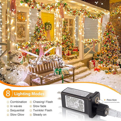 165 FT 500 LED Christmas Lights Outdoor Indoor, Plug in Warm White String Lights for Outside Waterproof, Connectable Clear Wire Twinkle Light for Christmas Tree Bedroom Classroom Party Decor
