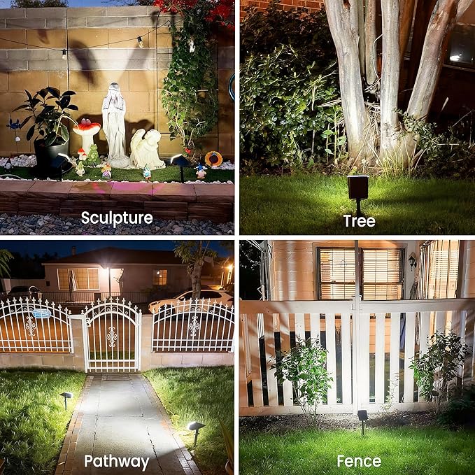 Solar Lights Outdoor Waterproof IP65,Auto On/Off, 6000K 2 Lighting Modes, Super Bright LED, Solar Powered Yard Garden Solar Spot Lights for Outside Landscape -6 Pack