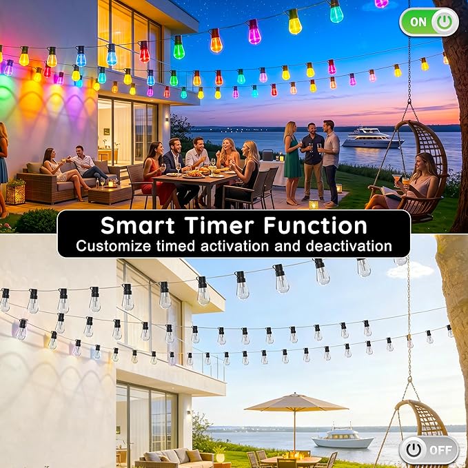 AHRLHR 300FT RGB+IC Outdoor String Lights,Outside Light Dimmable Shatterproof LED Bulbs,Balcony, Outdoor Living， IP67 Waterproof Chasing Effect Lighting DreamColor Patio Strip Lights for Backyard